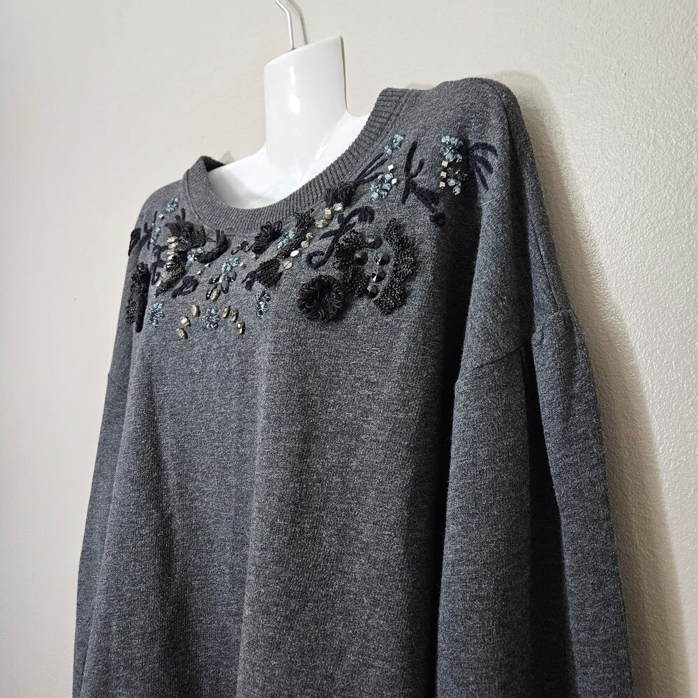 Maeve Anthropologie Embellished Charcoal Grey Sweater S Whimsigoth Softgirl Glam